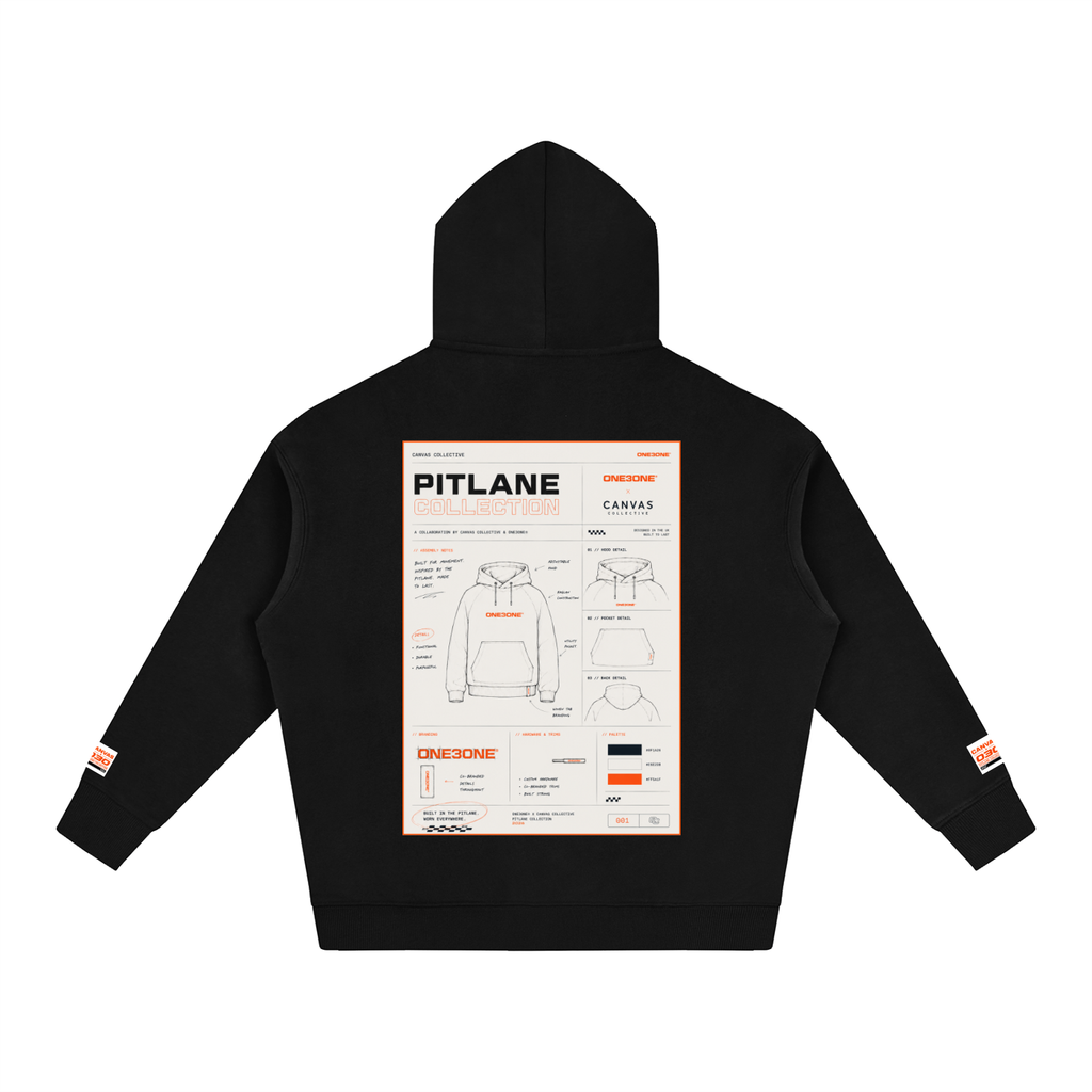 hoodie,fleeced,oversized,streetwear,one3one,pitlane,paddock,build sheet